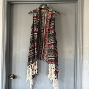 R Cinco Ranch Women's sz M sleeveless Southwestern Fringed Open Vest Cowgirl